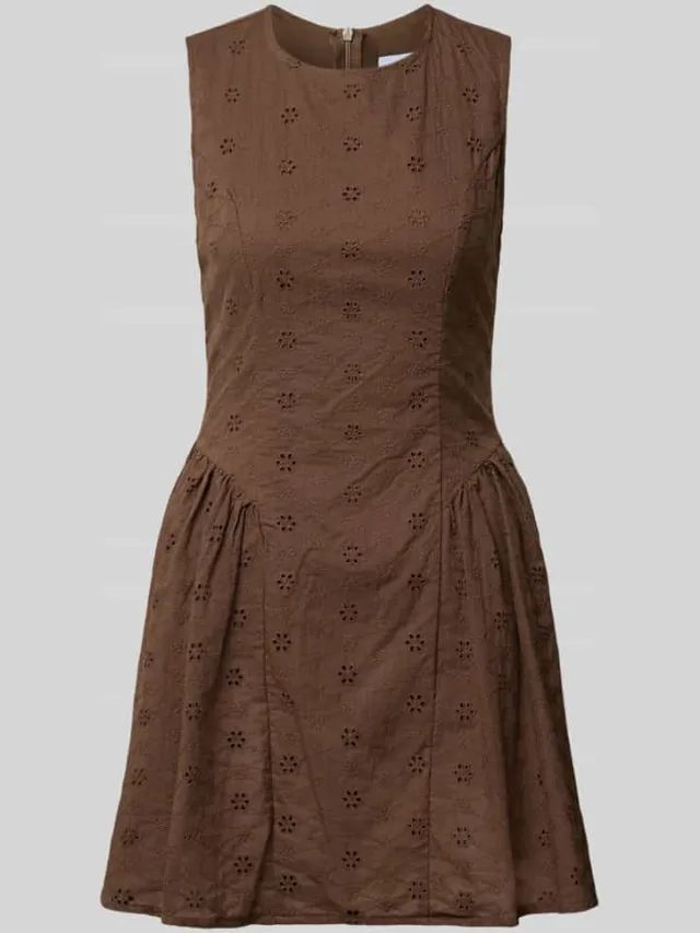 daisy street Minijurk met ajourborduursel model 'HAZELNUT' Chocoladebruin
