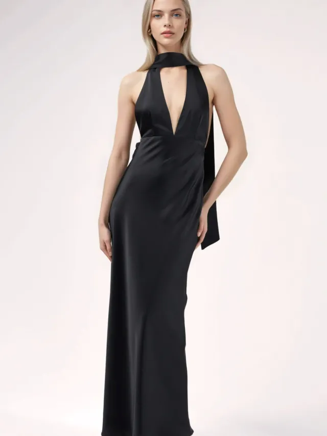 Hiccup V-hals Bodycon Maxi-jurk Zwart