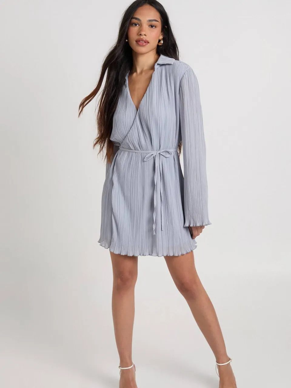 boohoo Dames Plisse Wikkel Voorkant Blousejurk stoffig blauw, foto 2