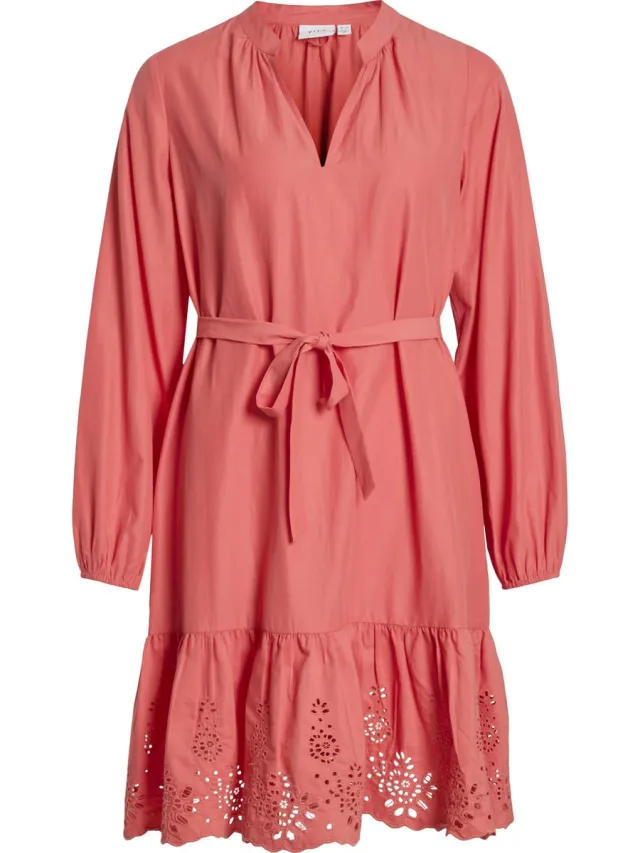 Vila VIKELLI V-NECK L/S SHORT DRESS/LN - Dames - Mini jurken koraal rood