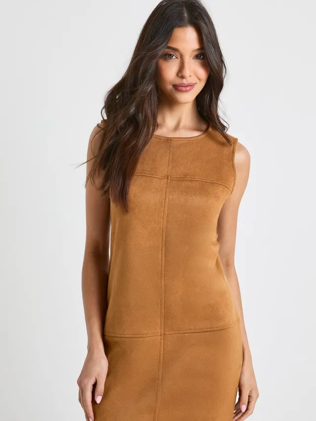 boohoo Dames Nepsuede shiftjurk met panelen tan, foto 2