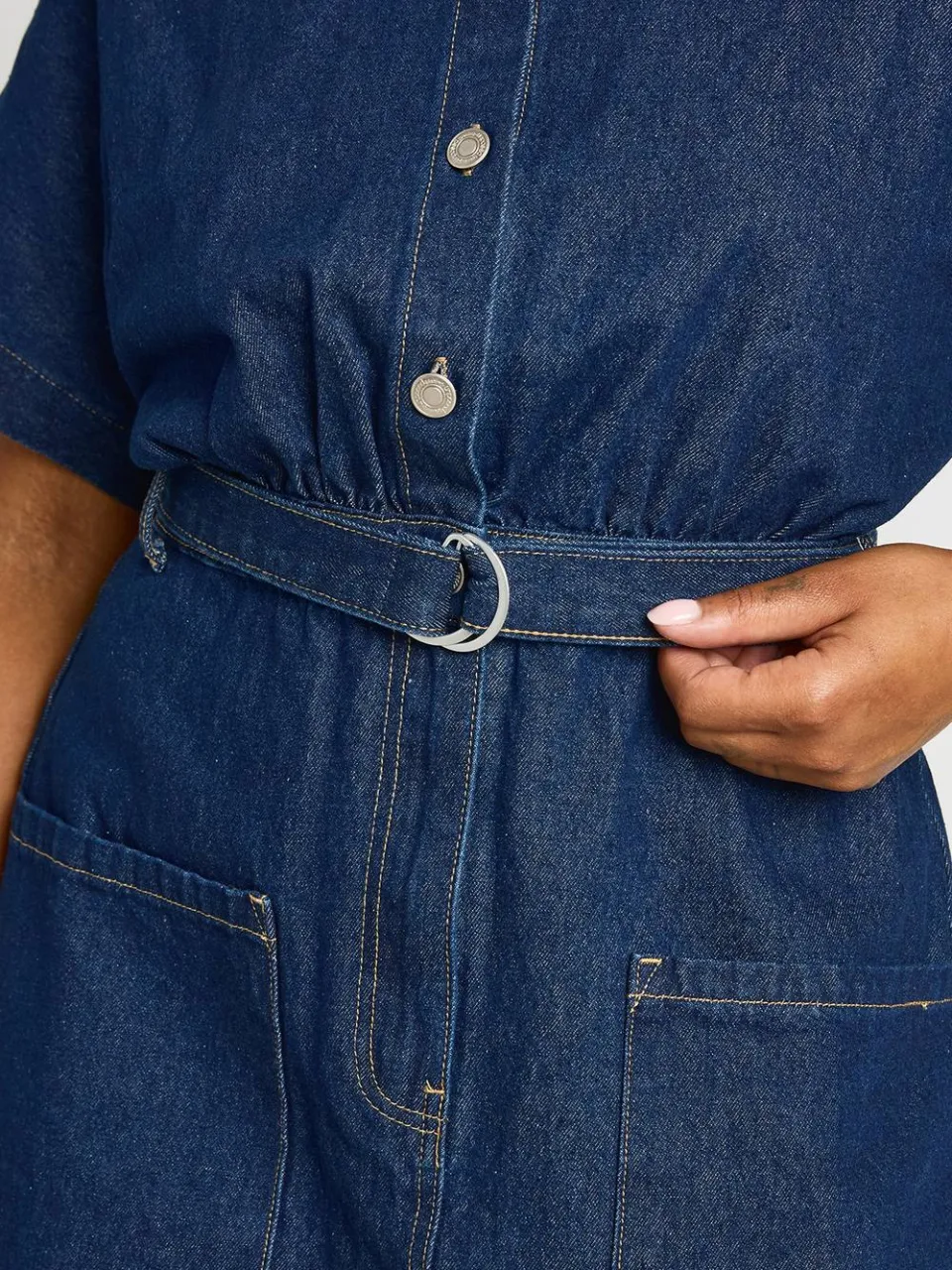 boohoo Dames Plus Denim Utility Riem Shift Jurk, foto 4