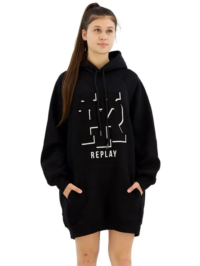 Replay W9057a.000.22706 Lang Mouw Jurk Zwart 2XS Vrouw Black