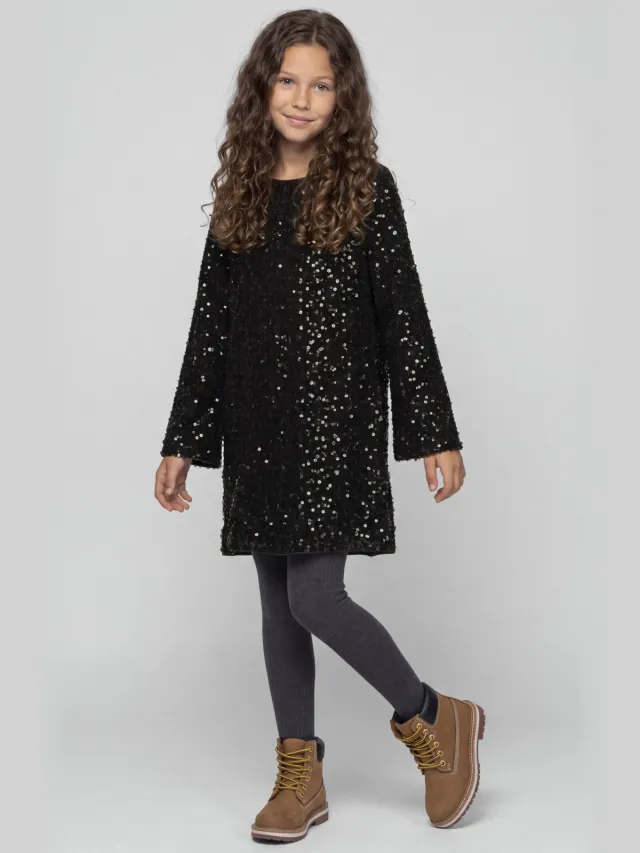 NAME IT KIDS A-lijn glitterjurk met pailletten - donkerbruin