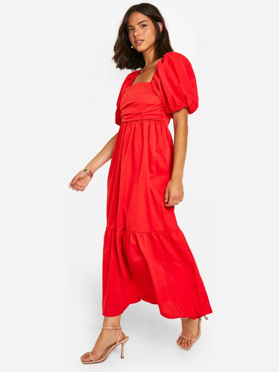 boohoo Dames Volume Puff Sleeve Midaxi Jurk rood, foto 2