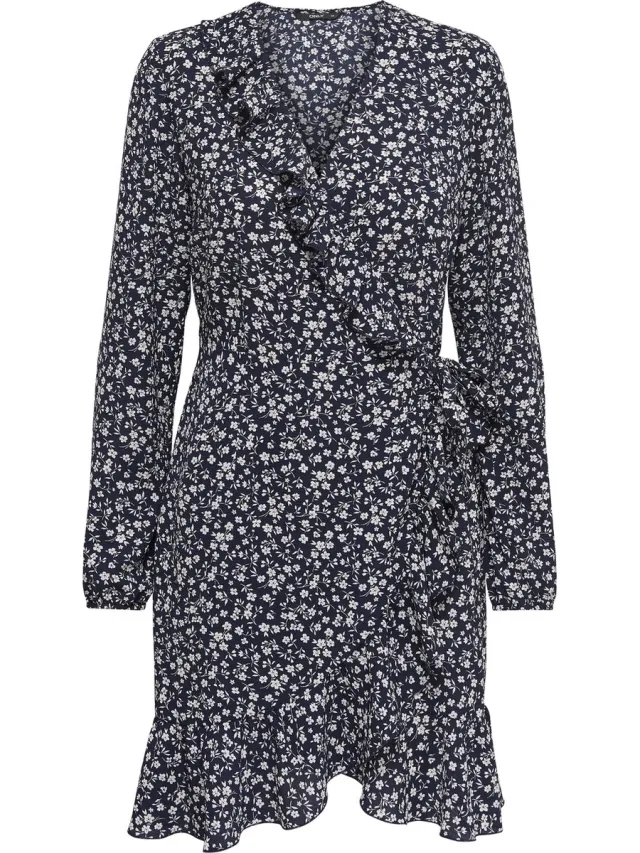 Only ONLCARLY L/S WRAP SHORT DRESS NOOS WVN Dames Jurk Blauw