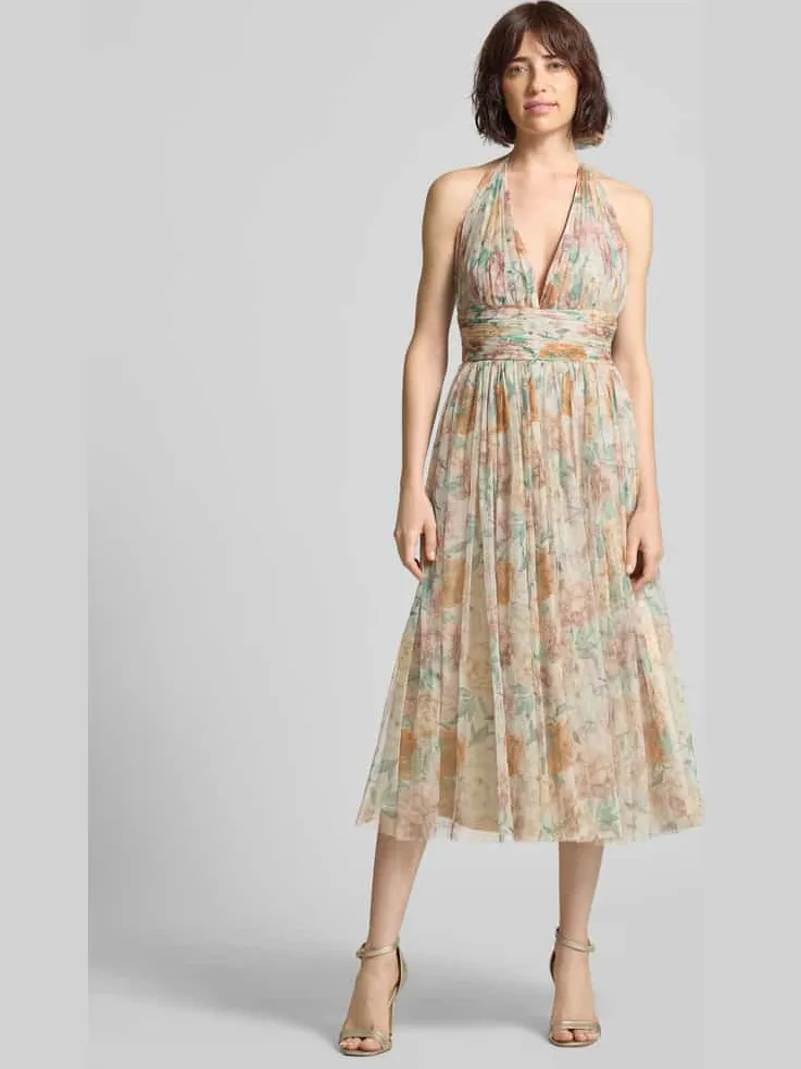 Lace & Beads cocktailjurk met halter en vetersluiting Rosé