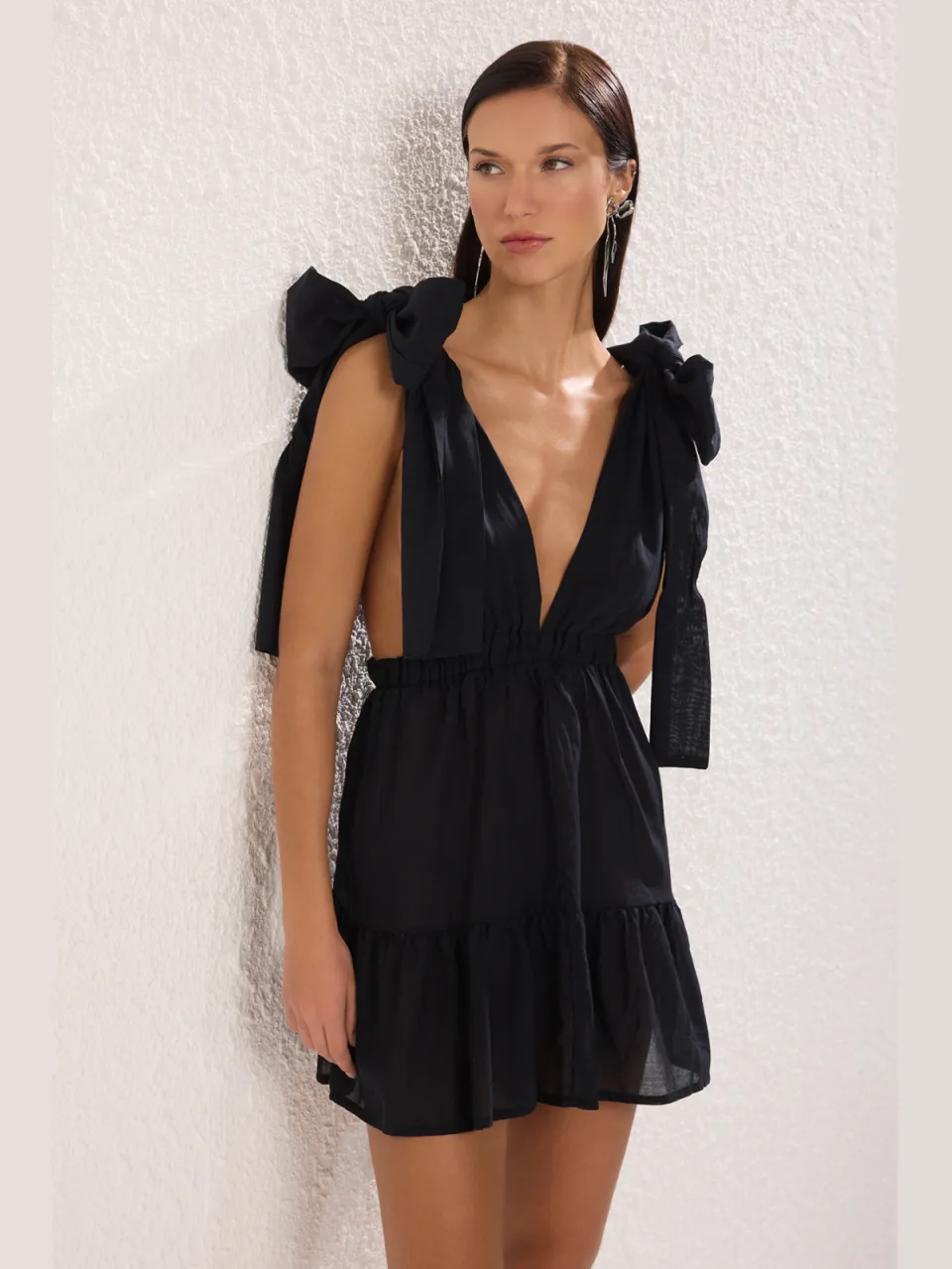 Trendyol TRENDYOLMİLLA Dames Zwart Gestreept Kort / Mini Mouwloos Strandkleding Skater Strandjurken