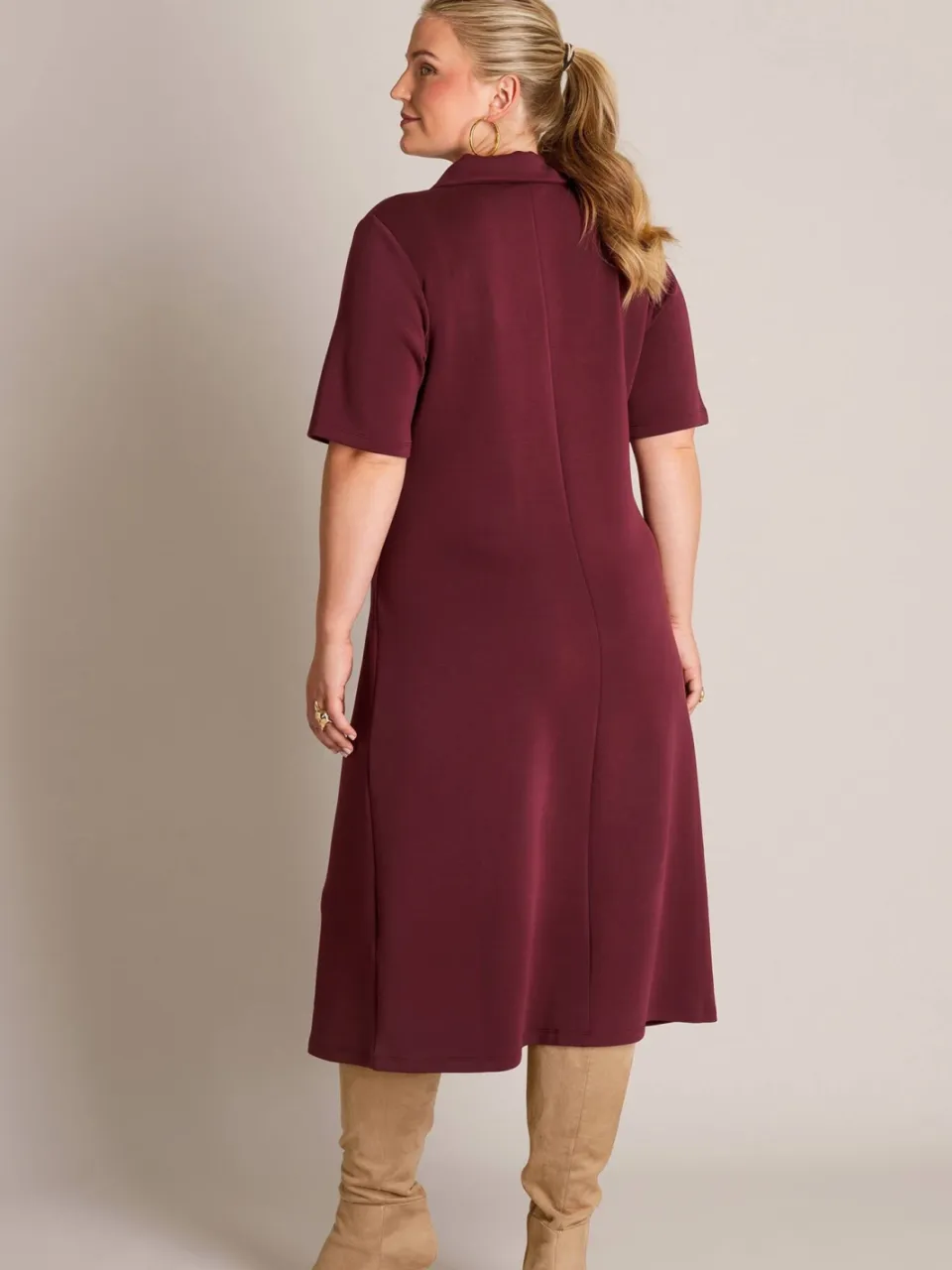 Yest Curve jurk met kraagje Plus Size - donkerrood, foto 3