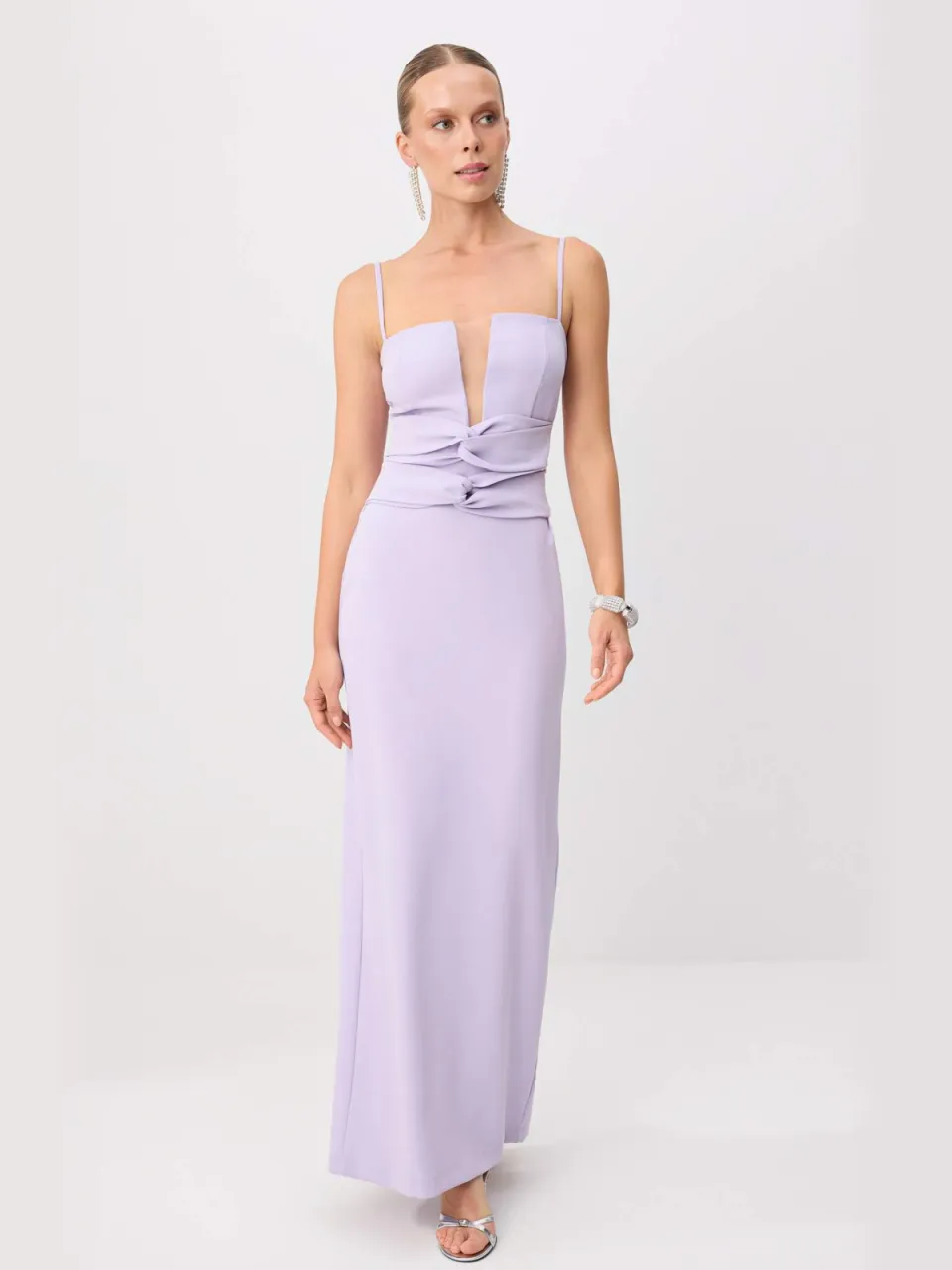Trendyol TRENDYOLMİLLA Dames Paars Effen Maxi Mouwloos Recht Avond & Gala Jurk Lila