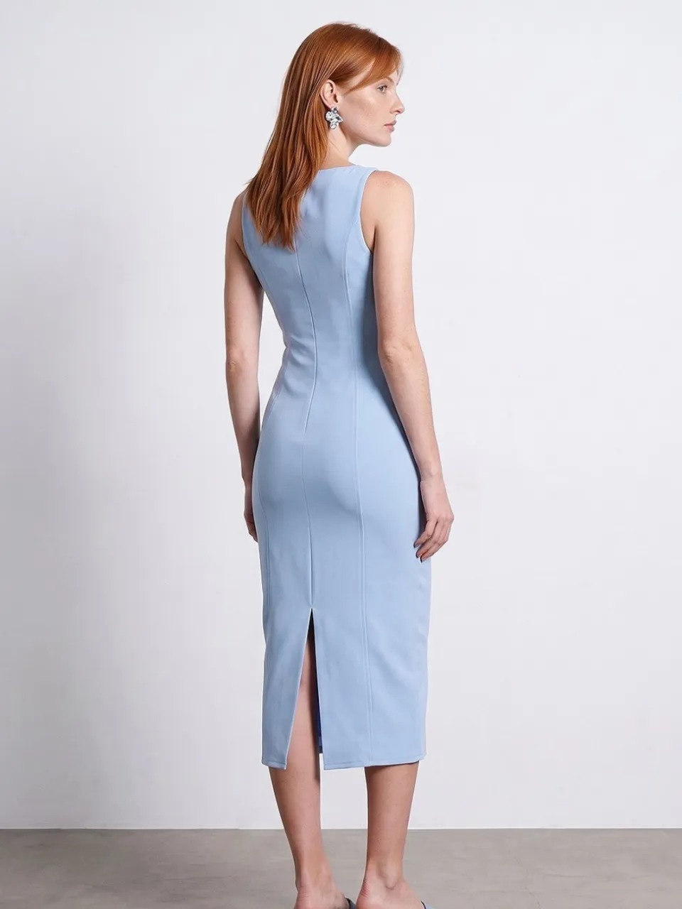 Dilvin Mouwloze Midi Bodycon Jurk met Split lichtblauw, foto 2