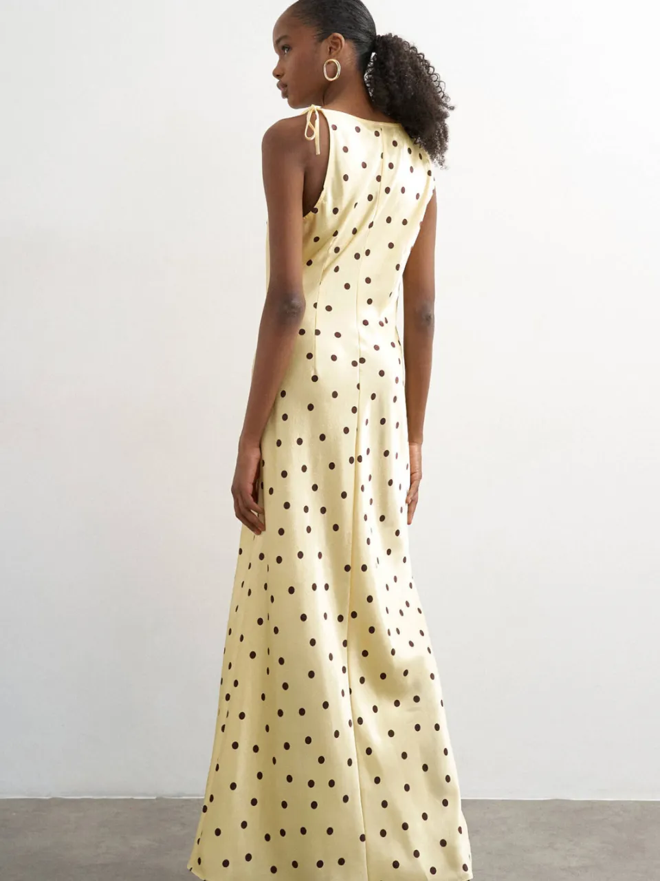 Topshop satijnen maxi jurk met stippen lichtgeel lichtgeel/bruin, foto 4