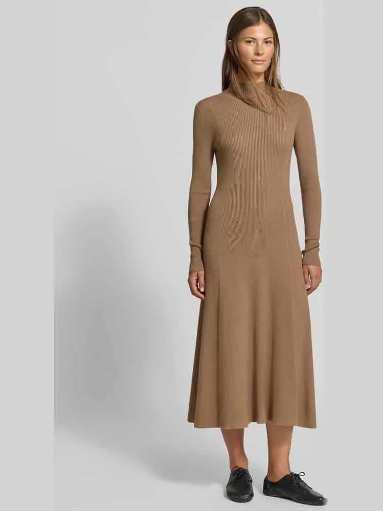 MYON Slim Fit midi-jurk van viscosemix met tricotlook Taupe gemêleerd