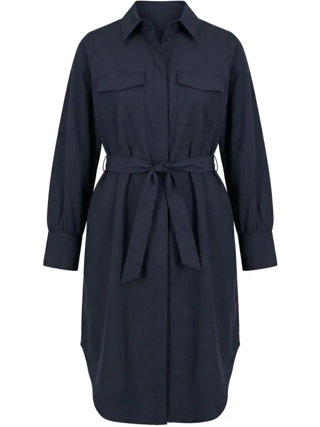 Studio Untold Dames - Overhemdjurk nauwsluitend model midi-lengte - Zwart - Maat 50+