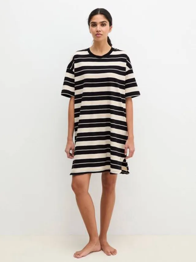 Marc O'Polo MARC O’POLO lounge jurk oak stripe large zwart wit