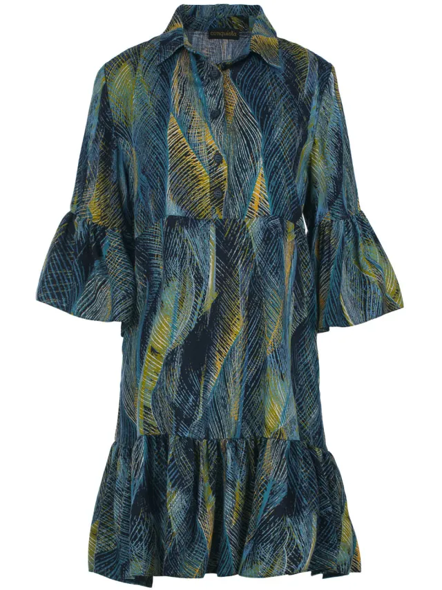 Conquista Azure Viscose Jurk met Verenprint Donkergroen