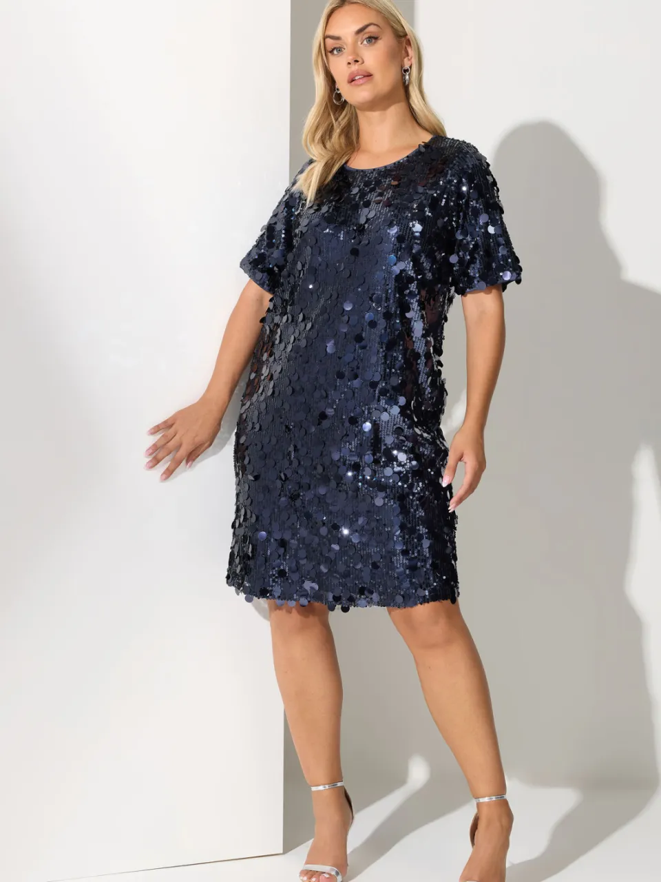 Yours London Marineblauwe Tshirtjurk Met Pailletten Blue