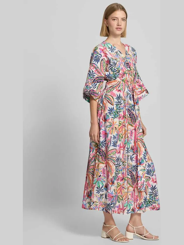 Milano Italy midi-jurk van viscosemix met florale all-over print oranje, foto 3