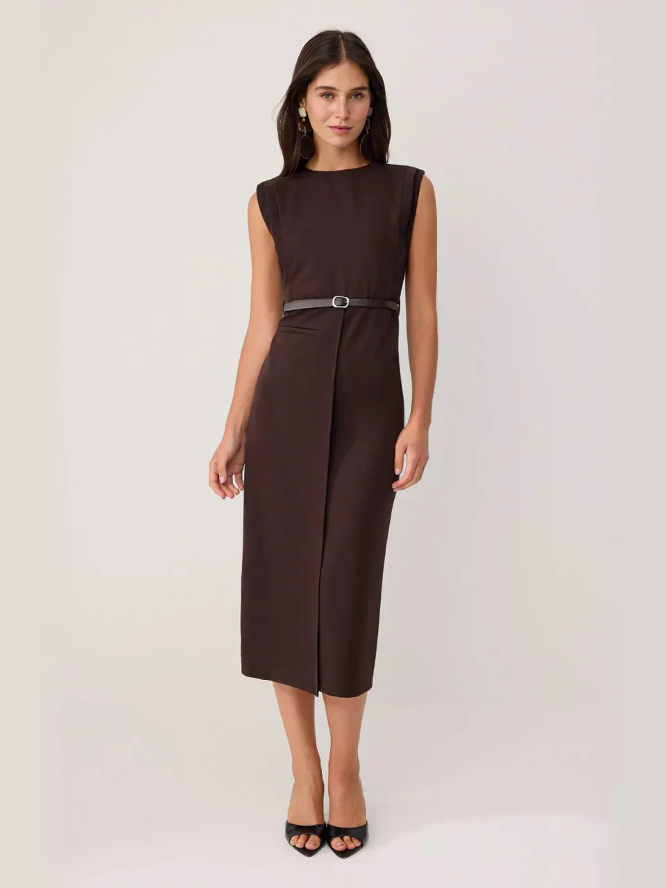 Trendyol TRENDYOLMİLLA Dames Bruin Effen Midi Mouwloos Avond / Dagelijks Bodycon Jurken, foto 2