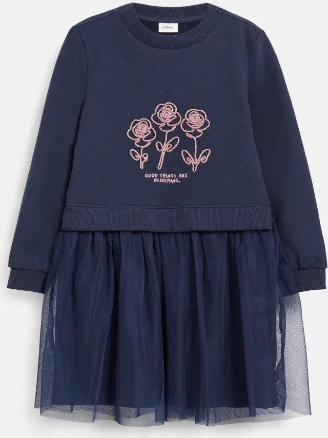 S.Oliver female - Sweatshirtjurk met glitterapplicatie en tule rok navy