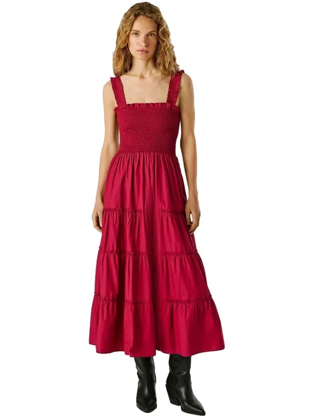 Pepe Jeans Avril Lange Jurk Zonder Mouwen Roze M Vrouw Cranberry Pink