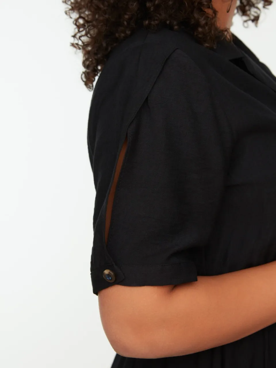 Trendyol Curve Dames Zwart Effen Midi Kort Casual A-lijn Grote maten Jurk, foto 2