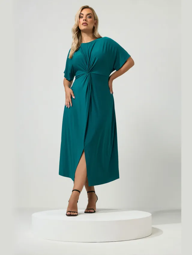 Yours London Groenblauwe Jurk Met Knoop Aan De Voorkant Blue