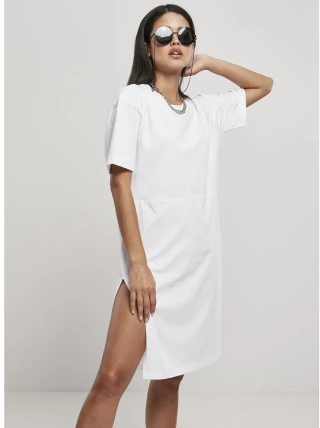 Urban Classics Organic Oversized Slit Korte jurk - M - Wit