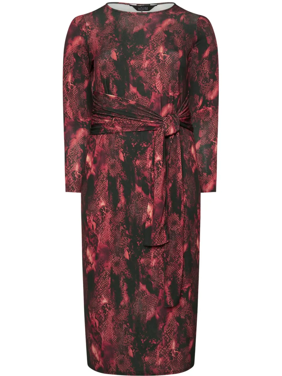 Limited Collection Midi Jurk Met Slangenprint En Strikdetail In Rood-60, foto 2