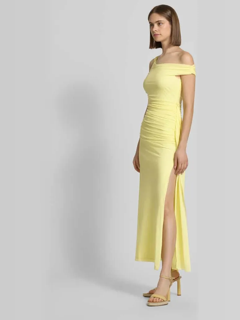 bardot Avondjurk met asymmetrische hals model 'LAYANA' geel, foto 5