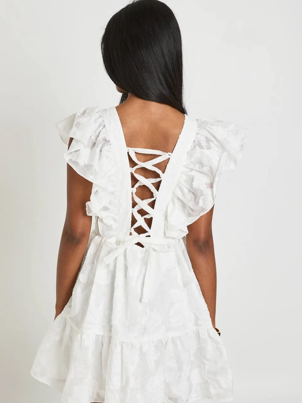 boohoo Dames Gebloemde Burnout Mini Jurk Met Veterug ivoor, foto 2