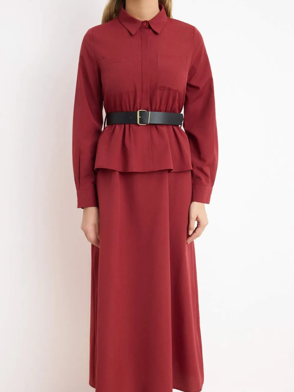 Turkishsouq Dames maxi-jurk, plat model, lang, casual/dagelijks, A-lijn model, geschikt voor hijab bordeauxrood, foto 2