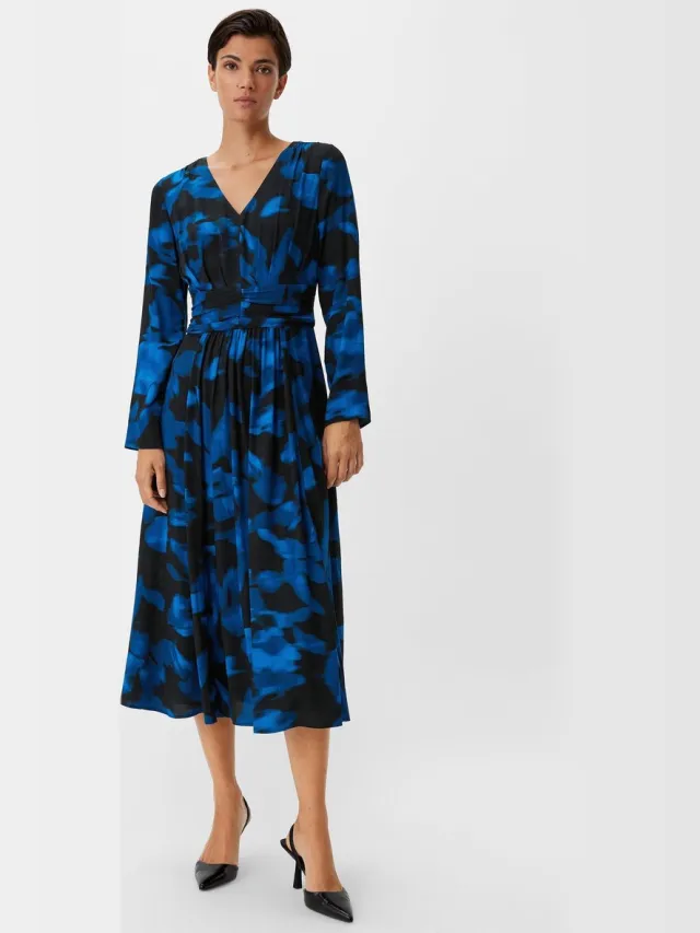 Comma female - Crêpe midi-jurk zwart