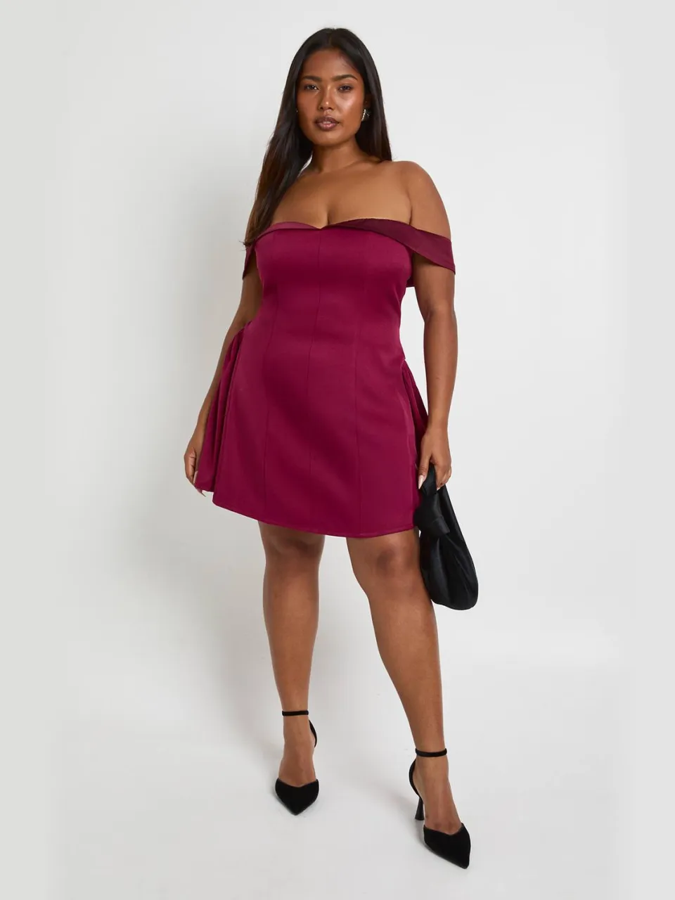 boohoo Dames Plus Satijn Contrast Skater Jurk pruim, foto 2