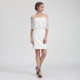 Smart & Joy Bardot mini-jurk met kanten rand en off-shoulder Wit