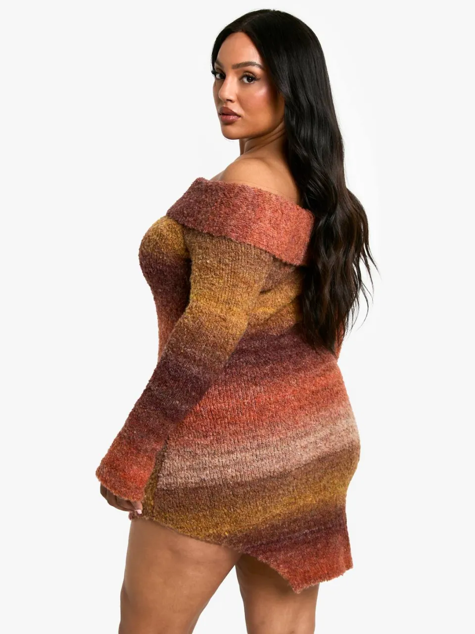 boohoo Dames Plus Ombre Fluffy Knit Bardot Minjurk roest, foto 2