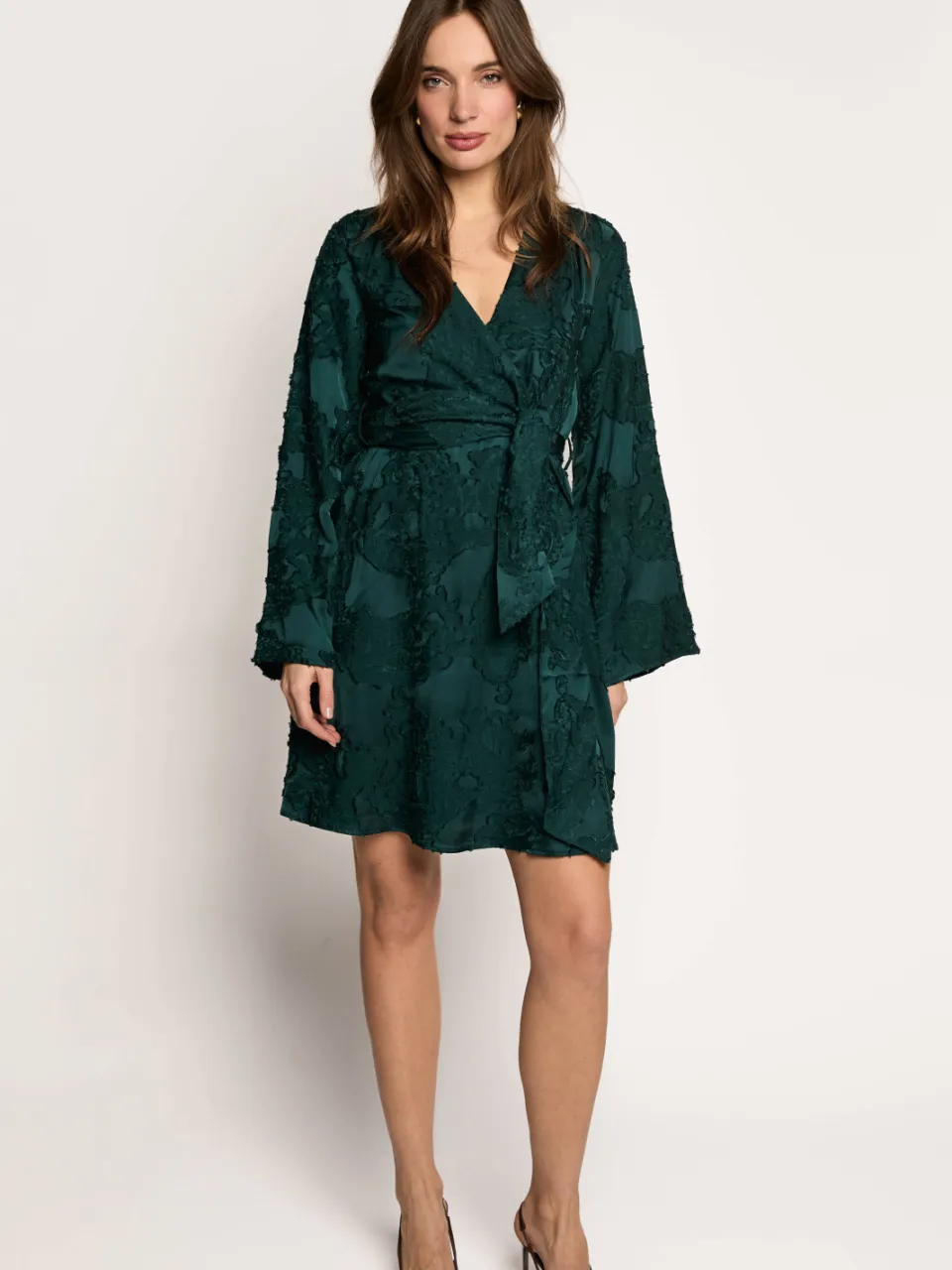 Freebird Danina midi jurk bruin Donkergroen