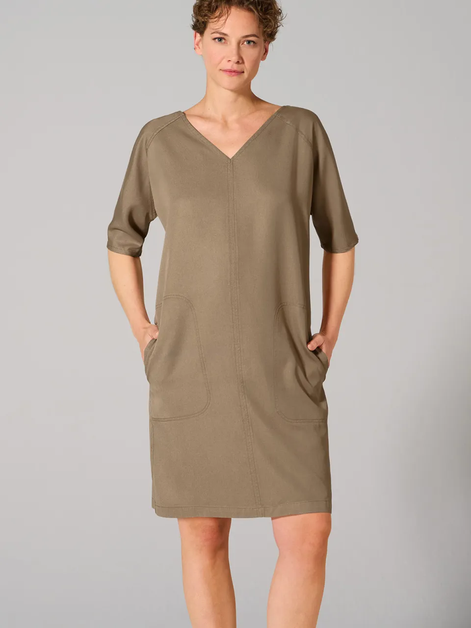 HempAge dames vegan Jurk V-Hals Shitake Beige, foto 2