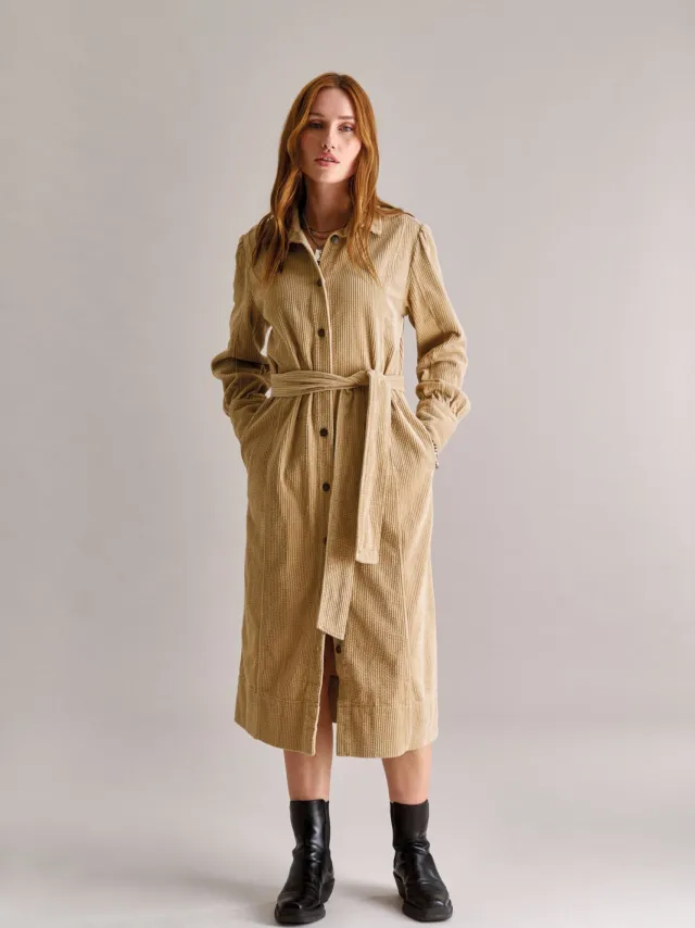 KOMODO dames vegan Jurk Haritti Corduroy Croissant Beige