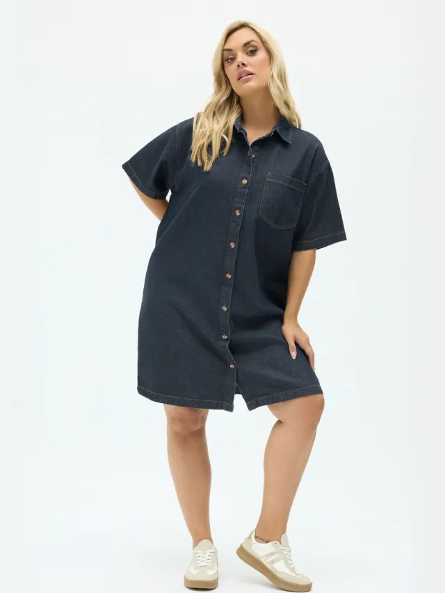 Yours Blauwe Denim Overhemdjurk Blue