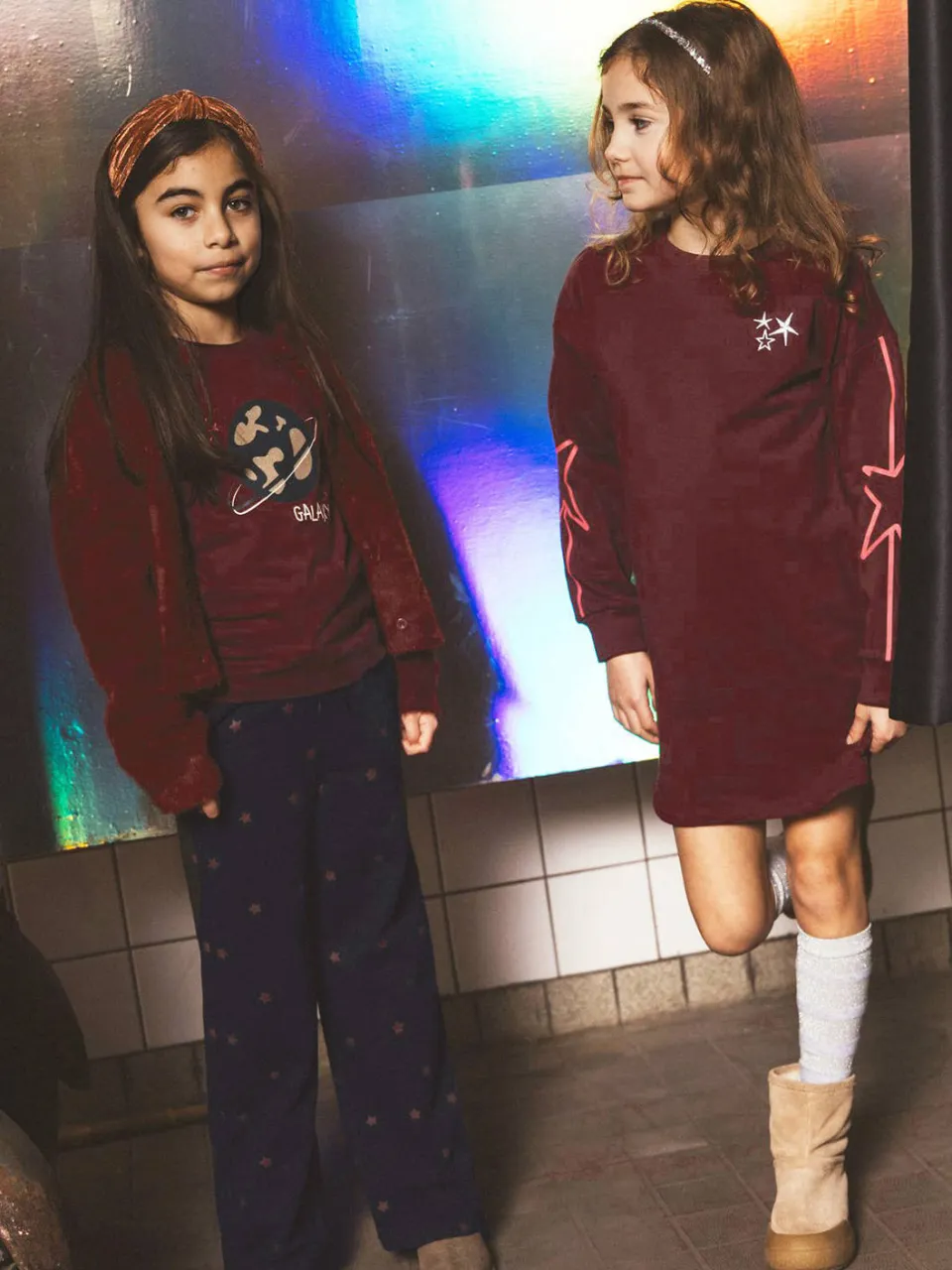 TYGO & vito Daisy midi sweatjurk met sterren donkerrood