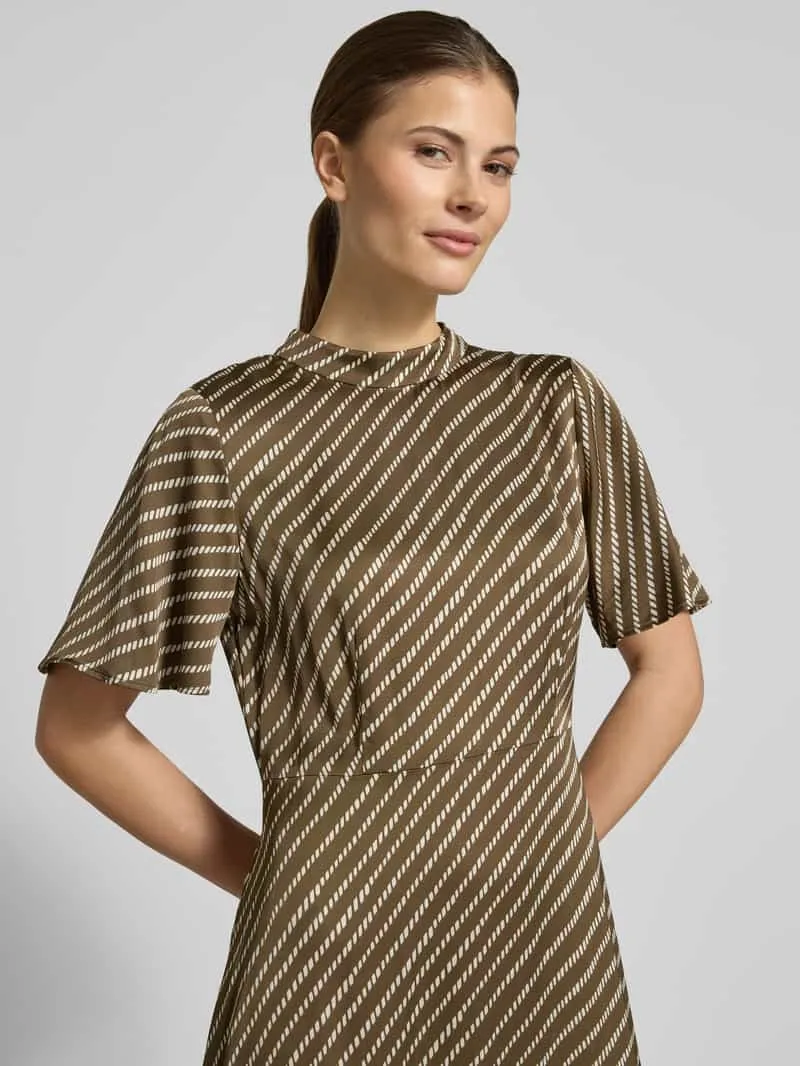 Comma midi-jurk van pure viscose met opstaande kraag kaki, foto 3