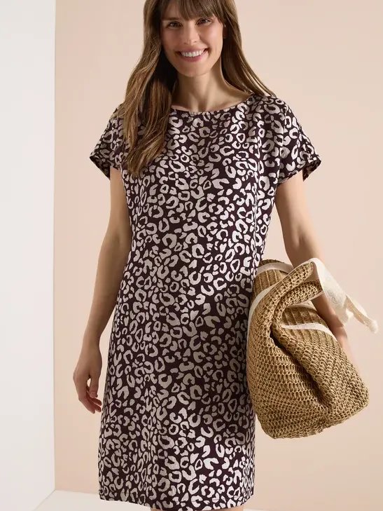 cecil Knielange jurk van linnenmix met print Rood
