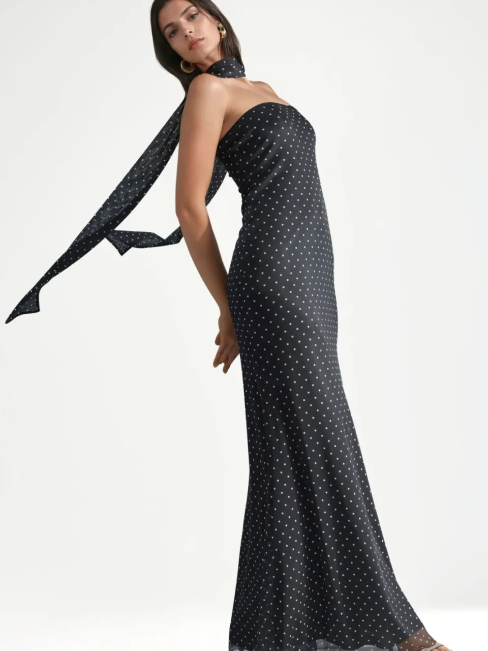 Hiccup Polkadot Strapless Maxi Jurk met Sjaal Detail zwart, foto 2