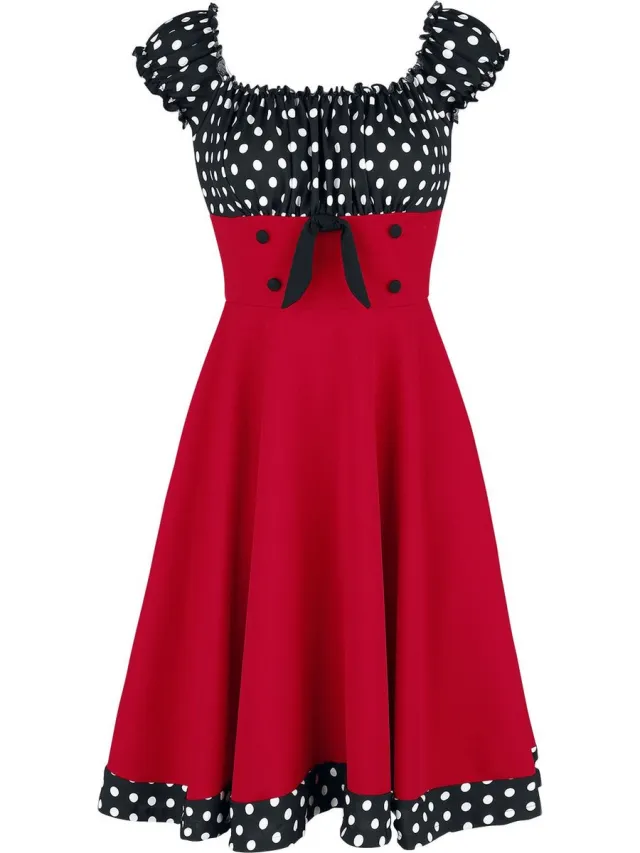 Belsira Swing Dames Midi-jurk - zwart/rood/wit zwart;rood;wit