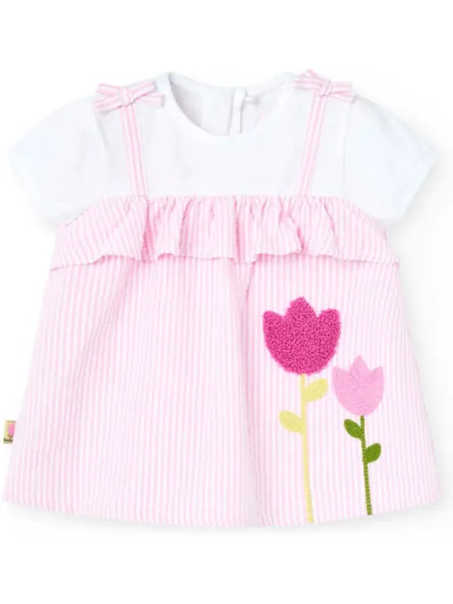 boboli Poplin Striped Mouwloze Jurk Roze 1 Months Meisje Bicolor Mauve List
