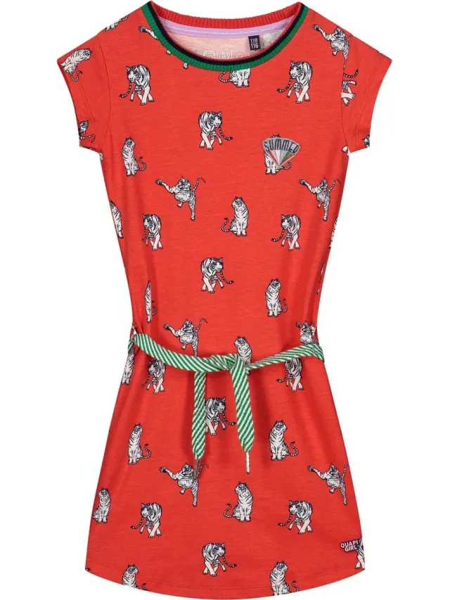 Quapi jurk Aafje rood all over tijger print