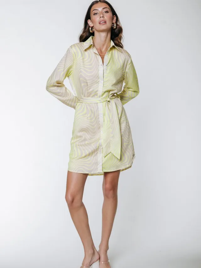 Colourful Rebel Tori Liquid Mini Shirt Dress Lime