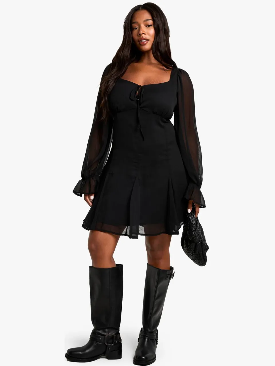 boohoo Dames PLUS CHIFFON TIE FRONT SHIFT JURK zwart, foto 2
