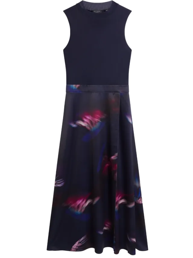 Ted Baker Marlyee Jersey Top Met Hoge Hals, Marineblauwe Jurk Met Print